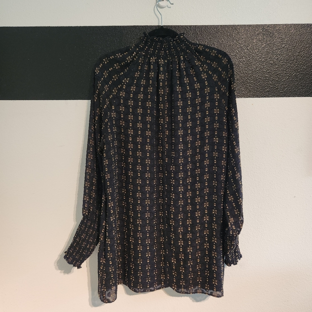 Amanda Uprichard Midnight Blue Tunic with Gold Pattern Size Large - Picture 4 of 6